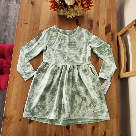 Cat & Jack - Girls' Long Sleeve French Terry Tie-Dye Dress - Dusty Green - Picture 6 of 9
